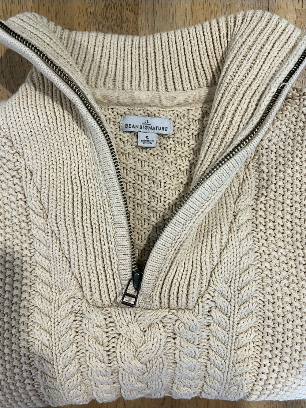 L.L. Bean Signature Women's Cream Cable Zip Sweater